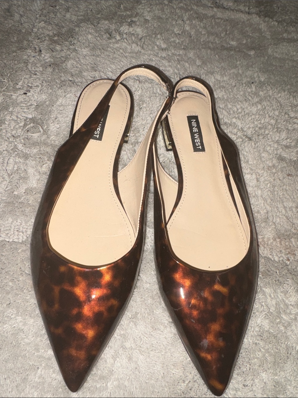 Nine West Tortoiseshell Pointed Slingback Flats in Brown and Copper